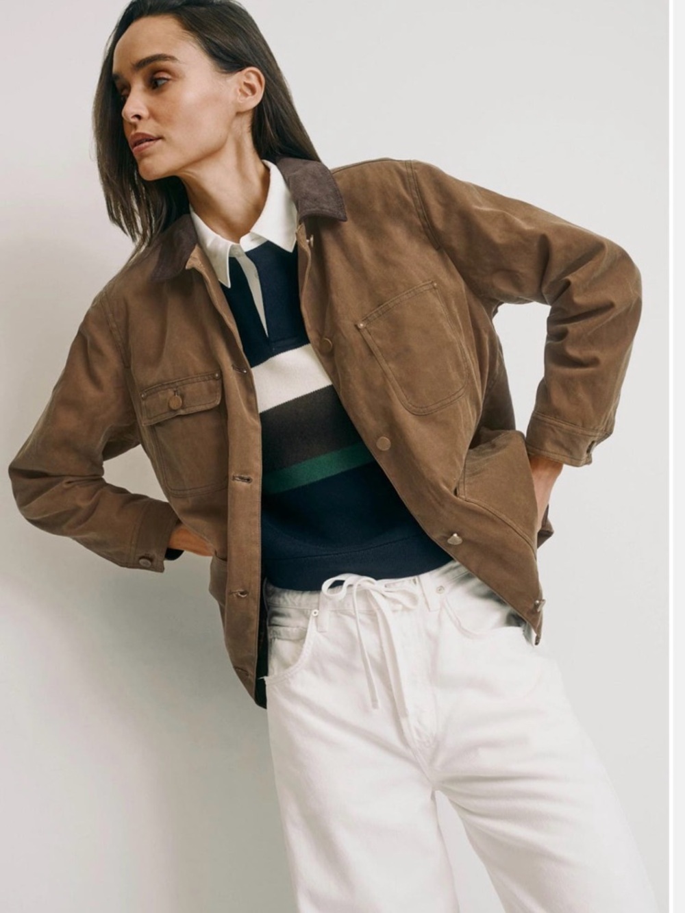 Marine Layer Brown Suede Jacket with Dark Collar